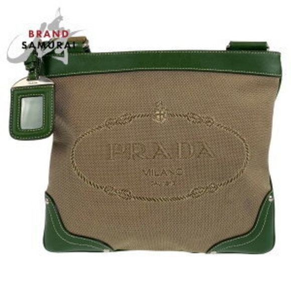 Prada green beige Bag jacquard messenger Shoulder Leather - Picture 1 of 9
